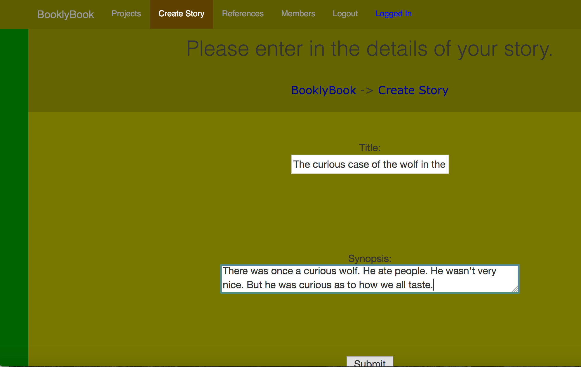 Example of Story Creation